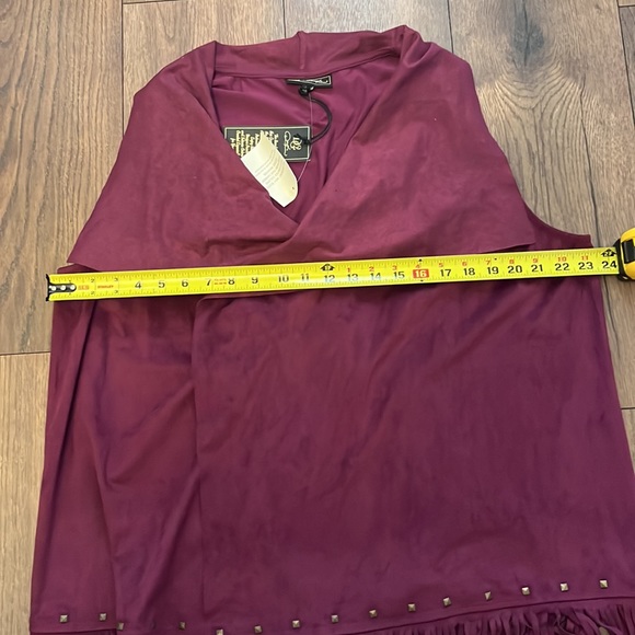NWT Diane Gilman burgundy suede fringe vest 1X - Picture 3 of 5